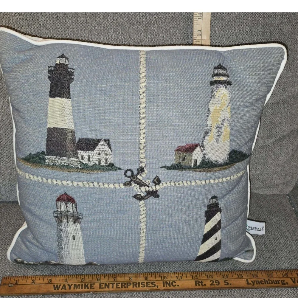 Riverdale‎ Lighthouse Throw Pillow Coastal Nautical Decor Accent Square